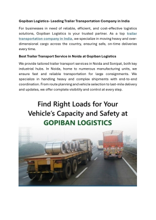 Gopiban Logistics- Leading Trailer Transportation Company in India