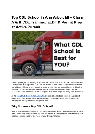 Top CDL School in Ann Arbor, MI – Class A & B CDL Training, ELDT & Permit Prep at Active Pursuit