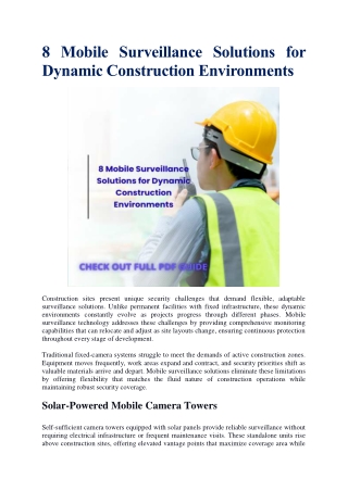 8 Mobile Surveillance Solutions for Dynamic Construction Environments