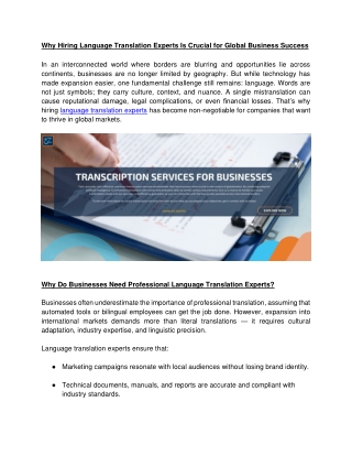 Why Hiring Language Translation Experts Is Crucial for Global Business Success