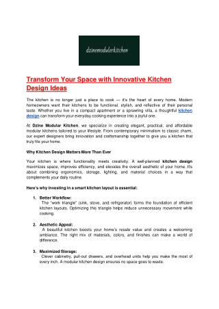 Transform Your Space with Innovative Kitchen Design Ideas