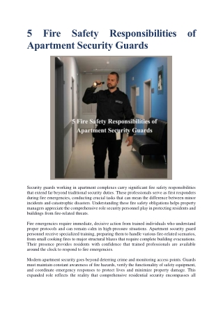 5 Fire Safety Responsibilities of Apartment Security Guards