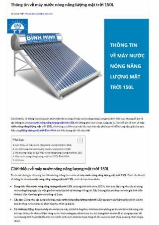 Thông tin về máy nước nóng năng lượng mặt trời 150L