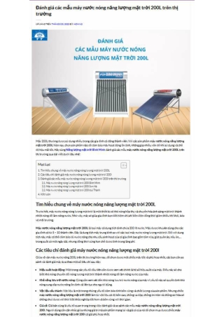 Đánh giá các mẫu máy nước nóng năng lượng mặt trời 200L trên thị trường