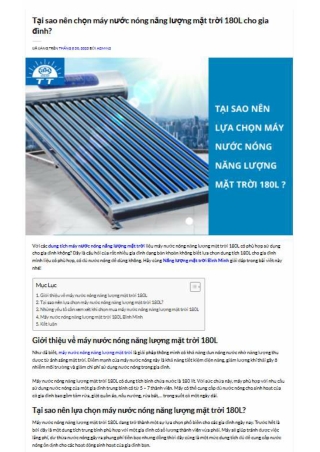 Tại sao nên chọn máy nước nóng năng lượng mặt trời 180L cho gia đình