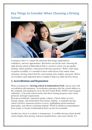 Key Things to Consider When Choosing a Driving School
