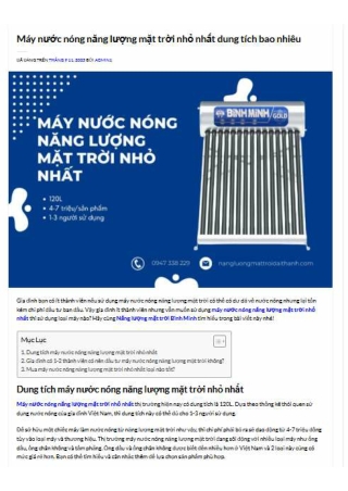 Máy nước nóng năng lượng mặt trời nhỏ nhất dung tích bao nhiêu