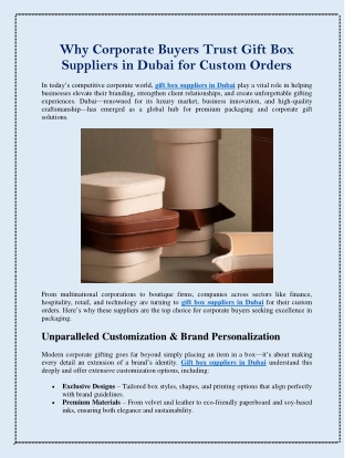 Why Corporate Buyers Trust Gift Box Suppliers in Dubai for Custom Orders