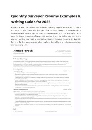 Quantity Surveyor Resume Examples & Writing Guide for 2025