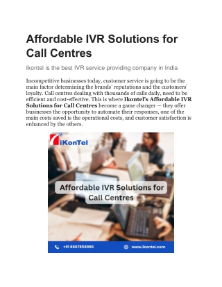 Affordable IVR Solutions for Call Centres