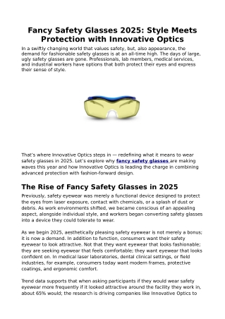 Fancy Safety Glasses 2025: Style Meets Protection with Innovative Optics