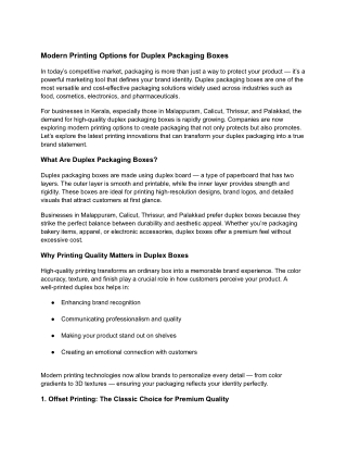 Modern Printing Options for Duplex Packaging Boxes