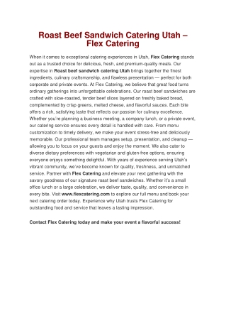 Roast Beef Sandwich Catering in Utah – Premium Flavors by Flex Catering