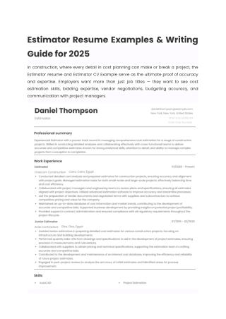Estimator Resume Examples & Writing Guide for 2025