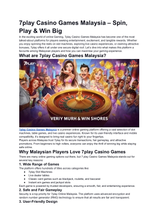 7play Casino Games Malaysia