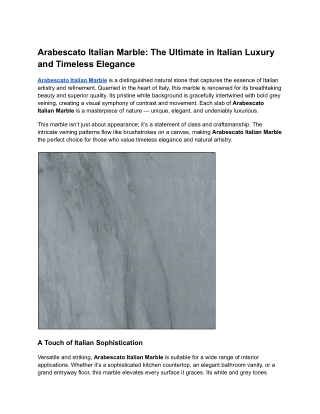 Arabescato Italian Marble_ The Ultimate in Italian Luxury and Timeless Elegance