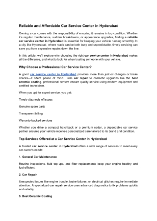 Reliable and Affordable Car Service Center in Hyderabad