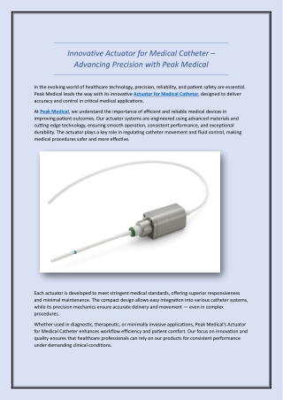 Innovative Actuator for Medical Catheter – Advancing Precision with Peak Medical