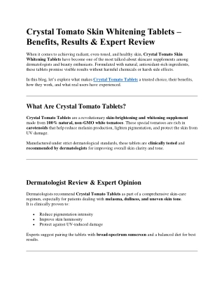 Crystal Tomato Tablet – Skin Whitening & Brightening Supplement (30 Caplets) | C