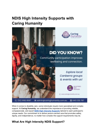 NDIS High Intensity Supports with Caring Humanity