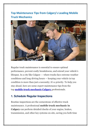 Top Maintenance Tips from Calgary’s Leading Mobile Truck Mechanics