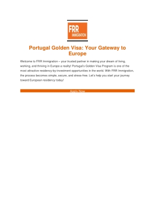 Portugal Golden Visa Residence – FRR Immigration