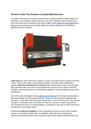 Premium Cable Tray Solutions by Expert Manufacturers