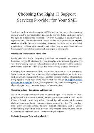 Choosing the Right IT Support Services Provider for Your SME