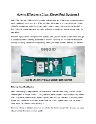 How to Effectively Clean Diesel Fuel Systems?