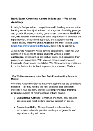 bank coaching Centre in Madurai - We Shine Academy