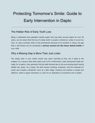 Protecting Tomorrow’s Smile: Guide to Early Intervention in Dapto