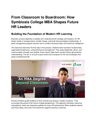From Classroom to Boardroom: How Symbiosis College MBA Shapes Future HR Leaders