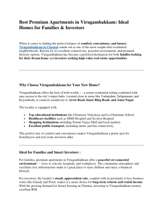 Premium Apartments for Sale in Virugambakkam | Luxury 2 & 3 BHK Flats by Travent