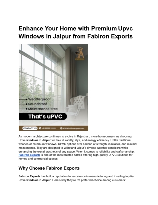 Upgrade Your Home with Premium Upvc Windows in Jaipur from Fabiron Exports