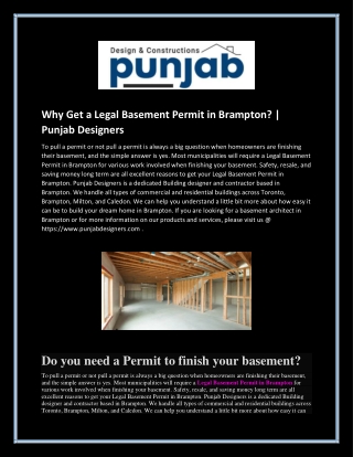 Why Get a Legal Basement Permit in Brampton