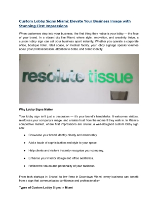 Custom Lobby Signs Miami: Elevate Your Business Image with Stunning First Impres