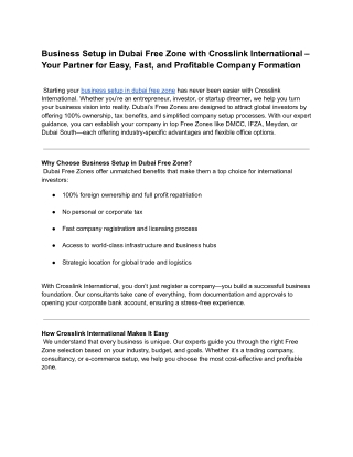 Business Setup in Dubai Free Zone with Crosslink International – Your Partner for Easy, Fast, and Profitable Company For