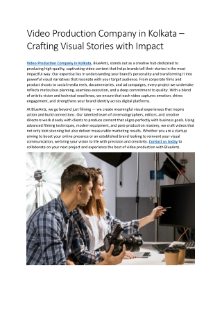 Video Production Company in Kolkata – Crafting Visual Stories with Impact