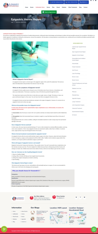 Epigastric Hernia Treatment in Sarjapur Road, HSR Layout