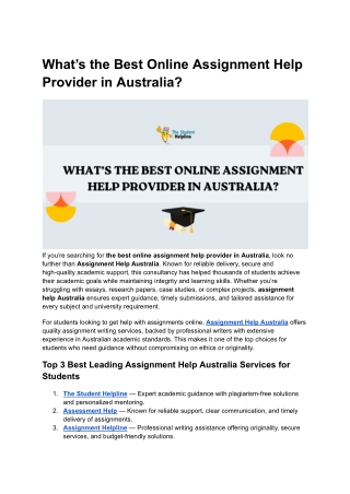 What’s the Best Online Assignment Help Provider in Australia