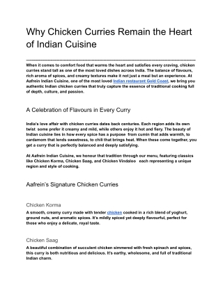 Why Chicken Curries Remain the Heart of Indian Cuisine