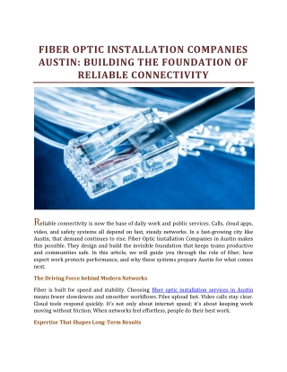 FIBER OPTIC INSTALLATION COMPANIES AUSTIN BUILDING THE FOUNDATION OF RELIABLE CONNECTIVITY