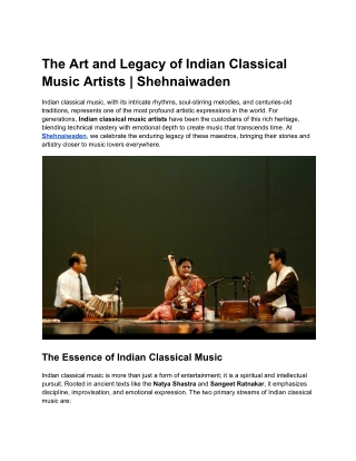 The Art and Legacy of Indian Classical Music Artists  Shehnaiwaden