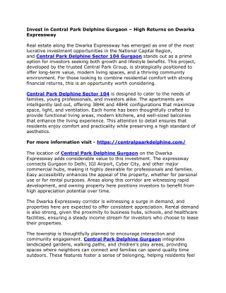 Invest in Central Park Delphine Gurgaon – High Returns on Dwarka Expressway