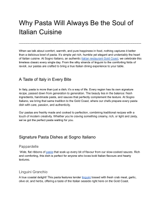Why Pasta Will Always Be the Soul of Italian Cuisine