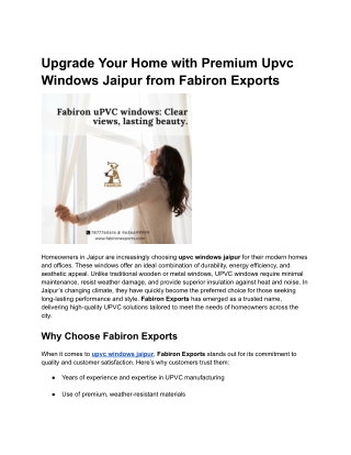 Upgrade Your Home with Premium Upvc Windows Jaipur by Fabiron Exports