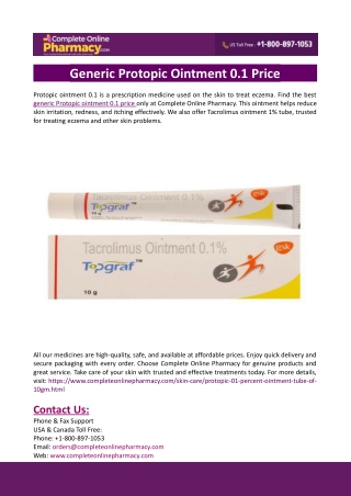 Generic Protopic Ointment 0.1 Price