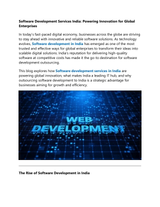 Software Development Services India: Powering Innovation for Global Enterprises
