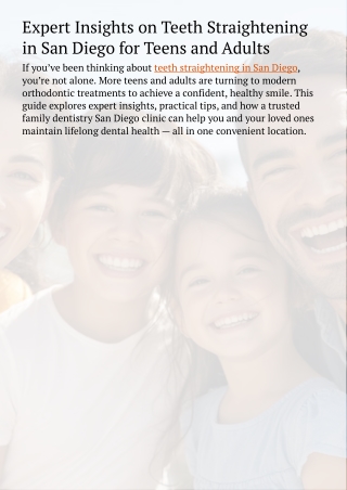 Expert Insights on Teeth Straightening in San Diego for Teens and Adults