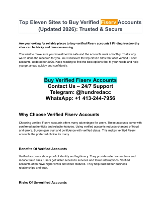 Top Eleven Sites to Buy Verified Fiserv Accounts (Updated 2026): Trusted & Secur